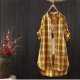 Women's Mid-length Loose Long Sleeve Top Plaid Shirt