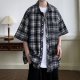 Short Sleeve Plaid Shirt Male Summer Japanese Retro Loose Casual