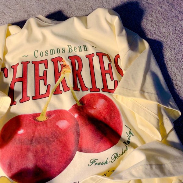 Fruit Print Black Cotton Half Sleeve T-shirt For Men