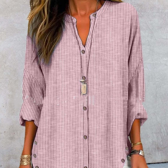 Casual Fashion Button Striped Long Sleeve Solid Color Shirt