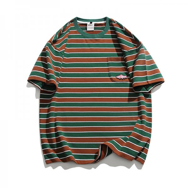 Striped Cotton Retro Short Sleeve Men Top T-shirt