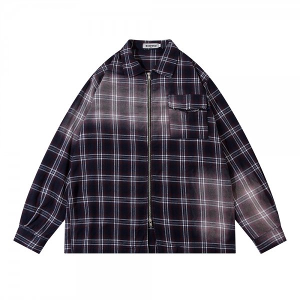 Men's Casual Loose Inkjet Plaid Shirt Coat